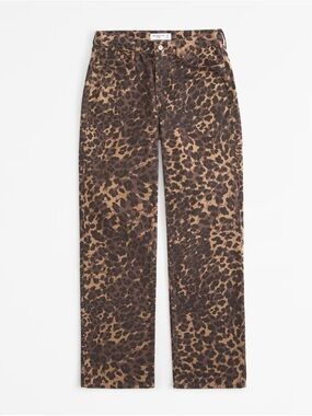 Abercrombie & Fitch Leopard-Print Straight Leg Jeans in Brown Baggy Low Rise